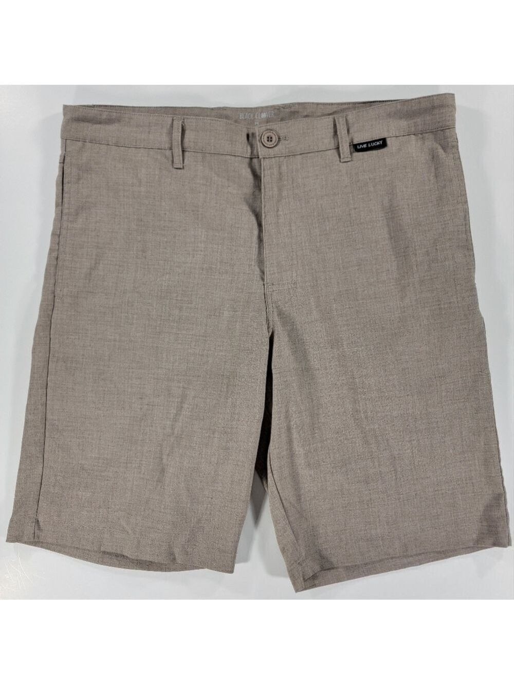 Black Clover Golf Shorts Men 34 Beige Tan Chino Outdoors Performance Woven